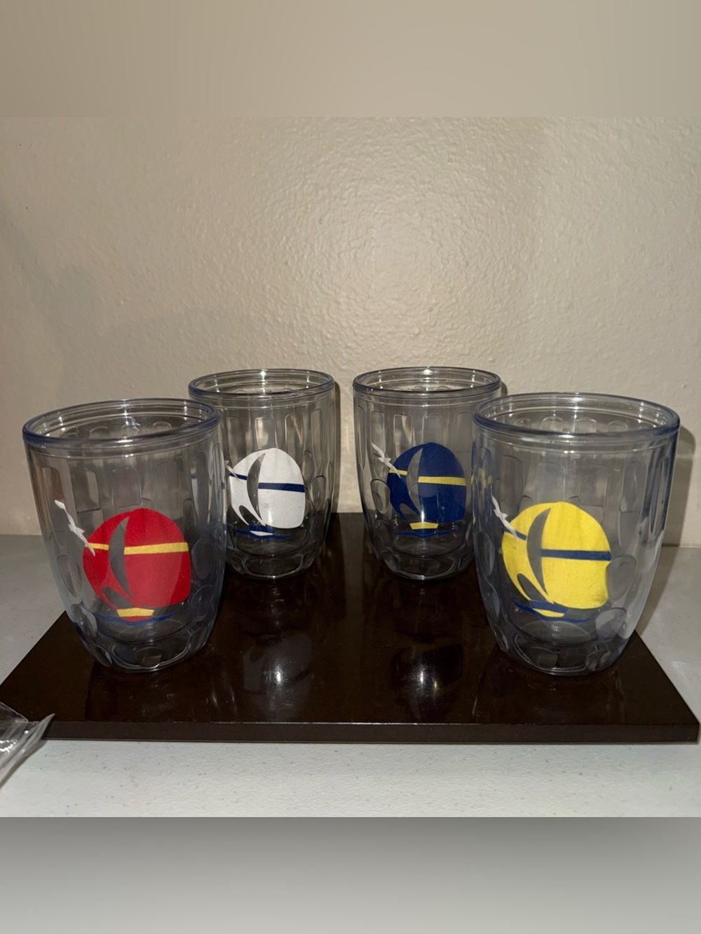 Vtg Tervis  Hong Kong  Double-Walled Tumblers with Colorful Sailboat - Set of 4